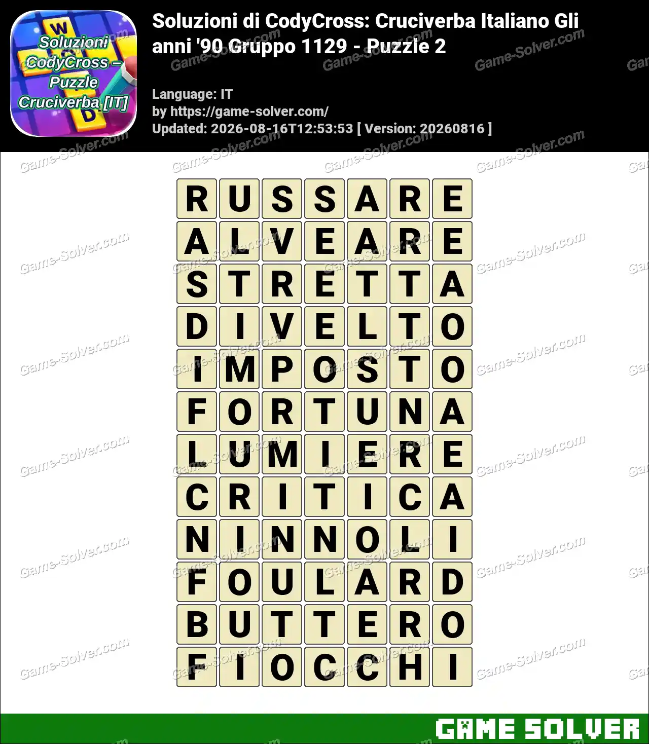 Soluzioni di CodyCross: Cruciverba Italiano Gli anni ’90 Gruppo 1129 – Puzzle 2